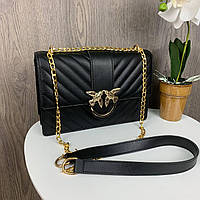 Женская мини сумочка на цепочке Пинко белая золотистая Pinko Черный Shopen Жіноча міні сумочка на ланцюжку
