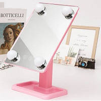 AEI Настольное зеркало для макияжа Cosmetie mirror 360 Rotation Angel с подсветкой. Цвет: розовый