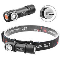 AEI Налобный фонарь Police BL-2155-XPE + встроенный аккумулятор + USB, Мощный аккумуляторный налобный фонарик