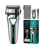 KIY Електробритва портативна VGR V-333 шейвер для гоління бороди та вусів з акумулятором. Колір: срібний