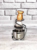 Набір для гоління NB-00 (миска+помазок+стійка), метал та дерево