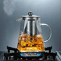 Чайник заварник скляний з загартованого скла боросілікатне для всіх видів плит