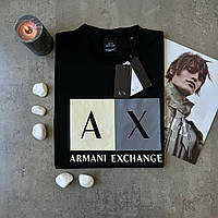 Мужская футболка Armani Lux черная с принтом на груди для парня на лето Shopen Футболка чоловіча Armani Lux