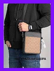 Чоловіча шкіряна елегантна сумка-месенджер Coach Crossbody Коричнева сумка через плече коуч для телефону
