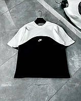 Черно белая футболка унисекс найк с логотипом на груди nike Shopen Чорно біла футболка унісекс найк з