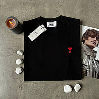 Мужская футболка Ami Lux черная с вышитым логотипом Shopen Чоловіча футболка Ami Lux чорна з вишитим логотипом
