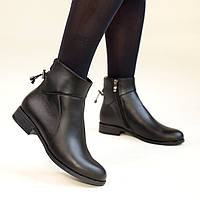 Ботинки кожаные мех Черные женские ботинки на зиму Shopen Черевики шкіряні хутро Чорні жіночі ботінки на зиму