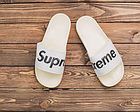 Тапочки мужские супрем белые Supreme White шлепанцы резиновые Shopen Тапочки чоловічі супрім білі Supreme