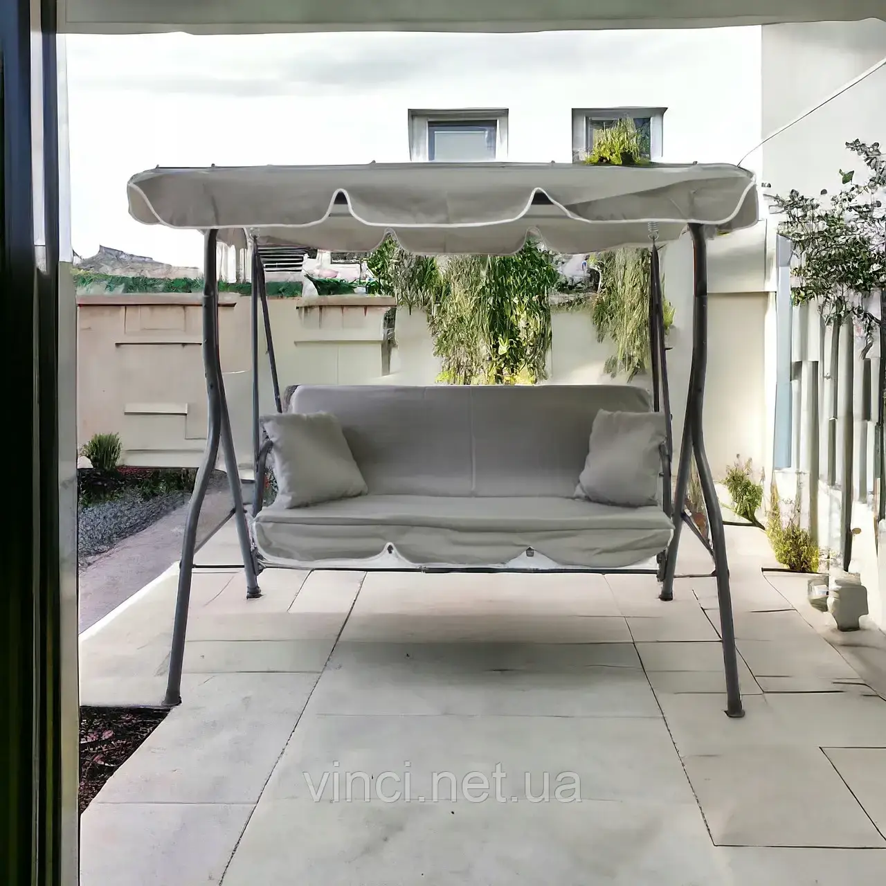 Садова гойдалка IdealGarden MAS-4003A 3-х місна СВІТЛО СІРА Качеля, фото 1