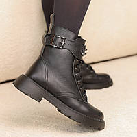 Ботинки зимние кожаные Черные ботинки для женщин Shopen Черевики зимові шкіряні Чорні ботінки для жінок