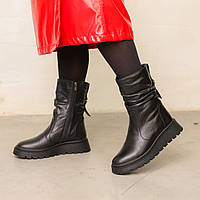 Ботинки кожаные с мехом Черные ботинки на зиму Shopen Черевики шкіряні з хутром Чорні ботінки на зиму