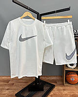 Чоловічий спортивний костюм футболка і шорти найк комплект N4 - white Shopen