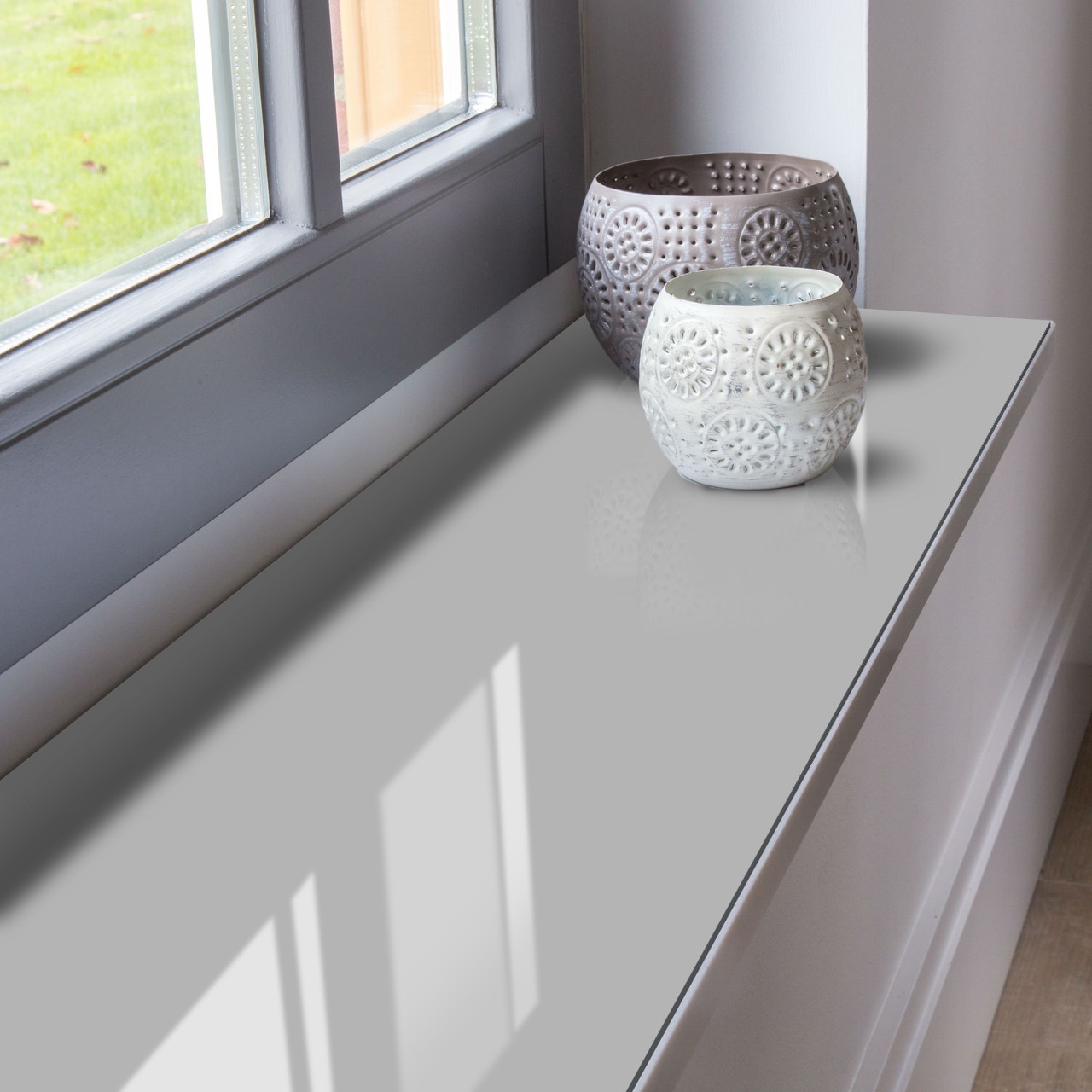 Покриття для підвіконня, м'яке скло з фотодруком світло-сірого однотонного фону 35 х 100 см, фото 1