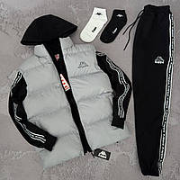 Спортивный набор Унисекс для мужчин и женщин спортивный костюм черный и серая безрукавка Kappa Shopen