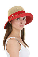 Шляпа летняя женская мягкая бежевая с красным