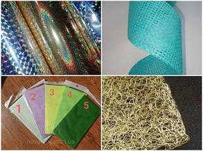 Декоративне паковання, папір тиш'ю, Сітка — павутинка (м'яка),Плівка для гарячого тиснення Голограма