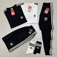 Набор мужской спортивный adidas костюм футболка 2 шт и шорты с брюками 2 пары носков в подарок Shopen Набір