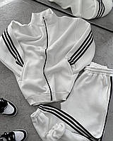 Белый мужской спортивный костюм брюки и зип худи 3p - white Shopen Білий чоловічий спортивний Костюм штани і