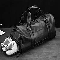 Модная мужская кожаная сумка дорожная черная Shopen Модна чоловіча шкіряна сумка дорожня чорна