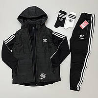 Мужской зимний костюм спортивный Adidas жилет и кофта с брюками и носки 2 пары Shopen Чоловічий зимовий костюм