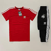 Костюм мужской адидас футболка брюки красно-черный Adidas Shopen Костюм чоловічий адідас футболка штани