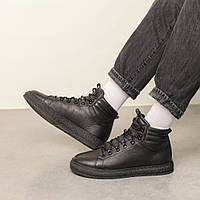Ботинки кожаные зимние Черные кроссы для мужчины Shopen Черевики шкіряні зимові Чорні кроси для чоловіка