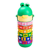 Термос для ребенка интерактивный 430 (мл) развивающий с цифрами 24 (см) с ручкой и с трубочкой Зеленый