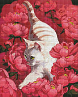 Алмазна мозаїка "Котик у півоніях" Ідейка AMO7258 40х50 см mn