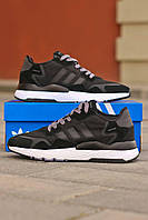 Мужские кроссовки Adidas Nite Jogger Boost Black White черные с белым