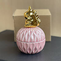 Керамическая шкатулка для украшений с единорогом, шкатулка из керамики розовая
