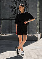 Женский летний комплект футболка+шорты Staff de black черный спортивный набор стаф Shopen Жіночий літній