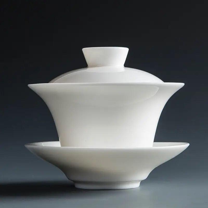 Гайвань біла порцелянова, Біла яшма, 100 мл для чайної церемонії, порцеляна, для заварки чаю