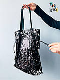 Шопер з пайєток з шкіряними ручками без друку Розмір: 35cм х 42см х 7см, фото 8