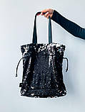 Шопер з пайєток з шкіряними ручками без друку Розмір: 35cм х 42см х 7см, фото 4