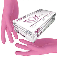 Перчатки нитриловые розовые без пудры нестерильные SFM размер M 100шт./уп prof