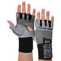 Перчатки для фитнеса и тяжелой атлетики VELO VL-8122 (PL, PVC, р-р S-XL, серый-черный)