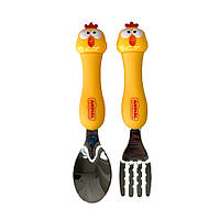 Детский набор ложка и вилка "Цыпленок" MGZ-0102(Chicken) в футляре Shopen Дитячий набір ложка та виделка