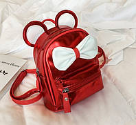 Маленький детский рюкзак Микки Маус с ушками и бантиком мини рюкзак для девочек блестящий с ушами Красный