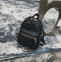 Маленький женский стеганный рюкзак Черный портфель для женщин Shopen Маленький жіночий рюкзак стьобаний Чорний