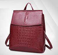 Женский рюкзак красный сумка Крокодил из экокожи Shopen Жіночий рюкзак червоний сумка Крокодил з екошкіри