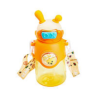Детская бутылочка 700 (мл) для воды с трубочкой и ремешком Оранжевая