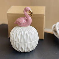 Шкатулка керамическая для украшений с фламинго, декоративная шкатулка из керамики белая