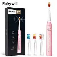 Электрическая зубная щетка Fairywill D7 розовая для чувствительных зубов с массажем для десен