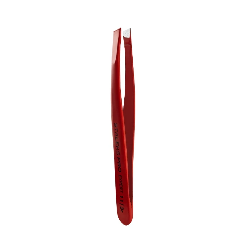 Пінцет для брів STALEKS PRO EXPERT TE-11/3 (широкі скошені кромки), червоний