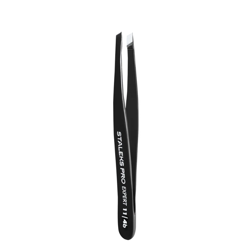 Пінцет для брів STALEKS PRO EXPERT TE-11/4 (вузькі скошені кромки), чорний