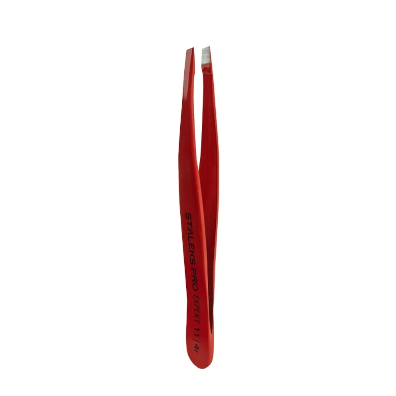 Пінцет для брів STALEKS PRO EXPERT TE-11/4 (вузькі скошені кромки), червоний