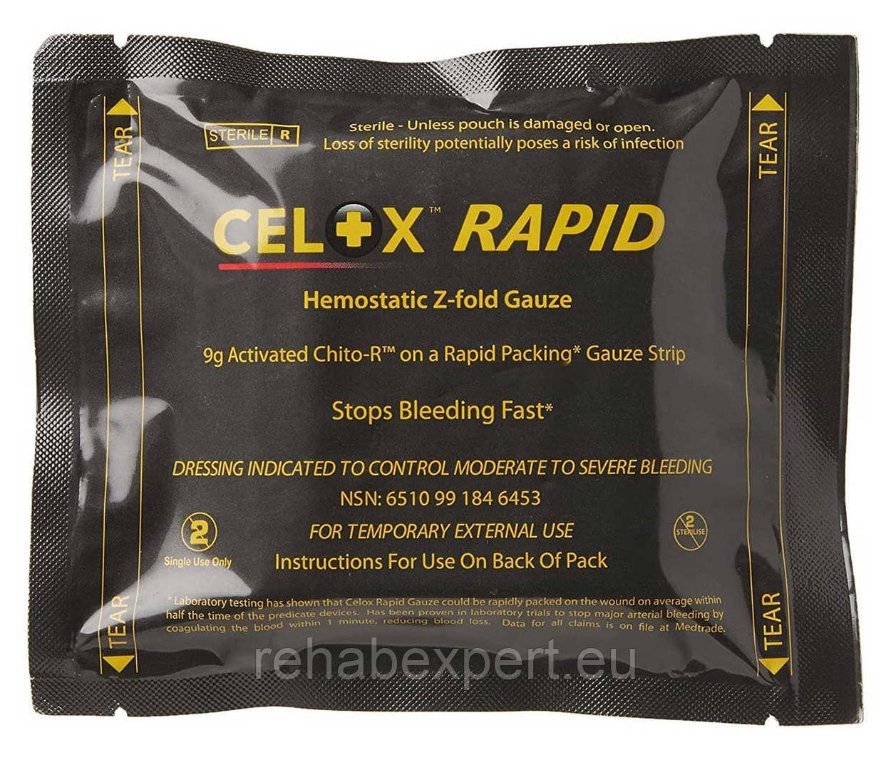 Компрес, просочений гемостатичним препаратом Celox з хітозаном Celox Medical Rapid Hemostatic Z-fold Gause