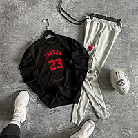 Черный весенний мужской спортивный костюм Jordan стильный комплект свитшот и штаны двонитка хлопок