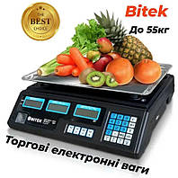 Торговые настольные весы электронные BITEK YZ-208TP до 55 кг с подсветкой дисплея и счетчиком цены