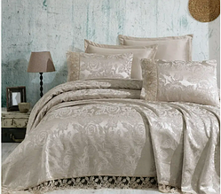 Покривало 240 260 на ліжко з наволочками шенілове, елітні покривала з Туреччини з мереживом Бежевий